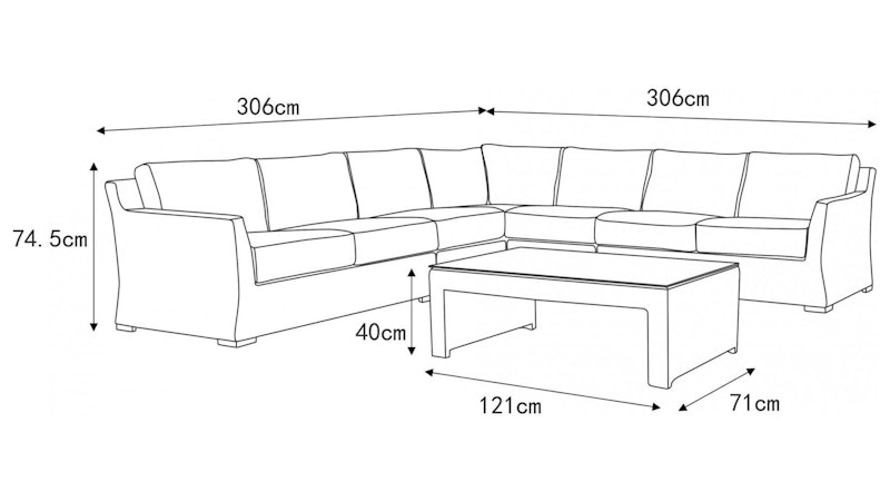 Savannah Large Synthetic Cane 3-3 Corner Lounge Set 2 Savannah Outdoor large Sythetic Cane 3 3 corner lounge Dimensions